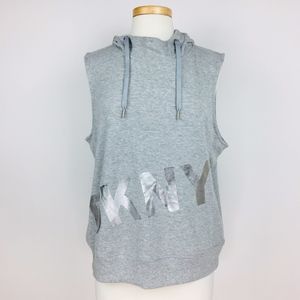 DKNY Sport Gray Sleeveless Graphic Logo Hoodie L